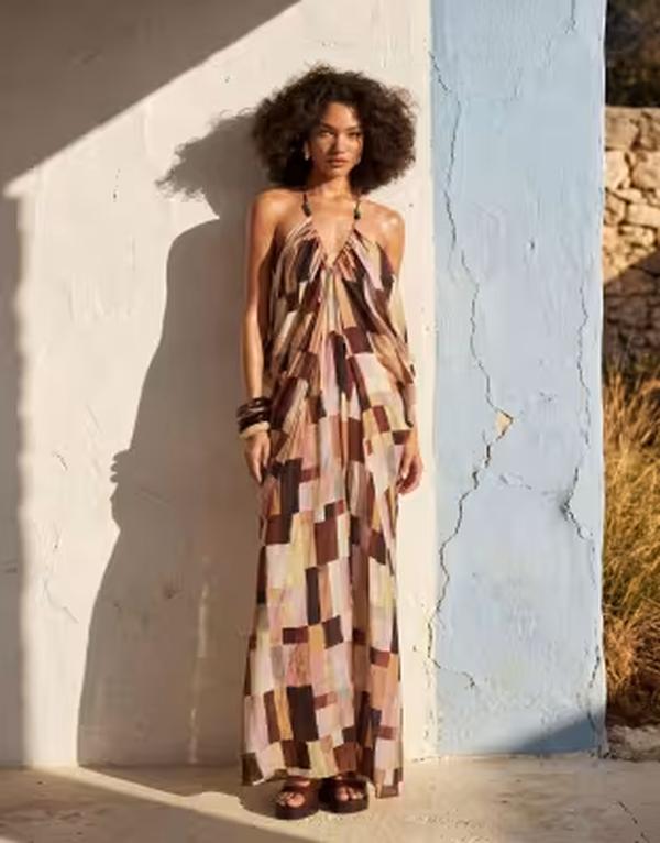 いの一番販売店 レディース トップス 衣装 刷り上げる マキシ Topshop blouson beaded back maxi dress インチ mosaic print Mosaic print