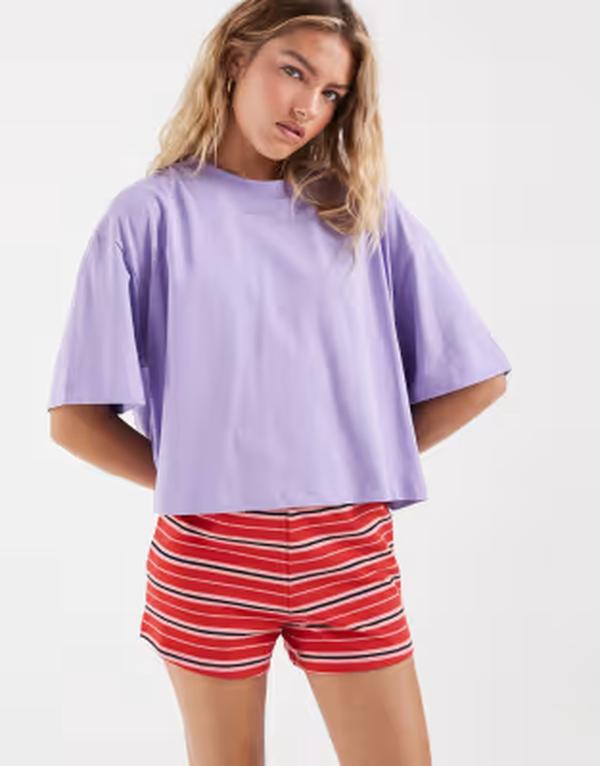 エイソス レディース トップス ティーシャツ クロップド ASOS DESIGN boxy cropped T-shirt インチ lilac 紫はしどい