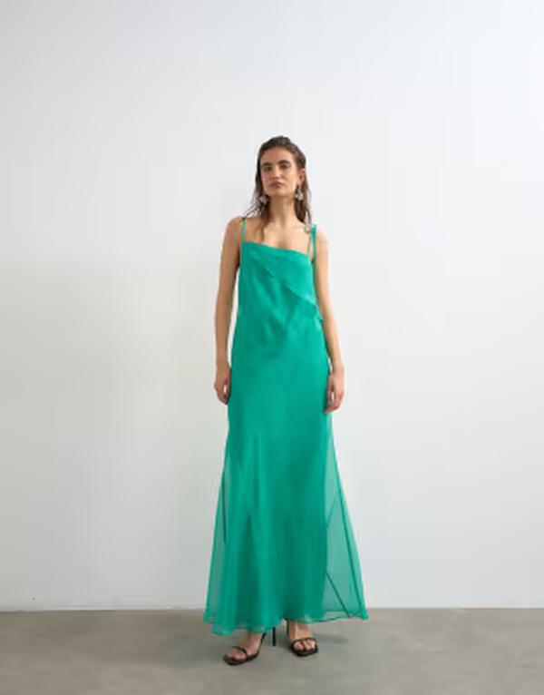 いの一番販売店 レディース トップス 衣装 マキシ Topshop folded bust organza maxi dress インチ emerald Green 緑であること