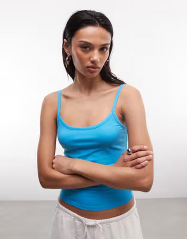 コルージョン レディース トップス シャツ COLLUSION spaghetti strap fitted tank top in turquoise ターコイズ｜ReVida 店