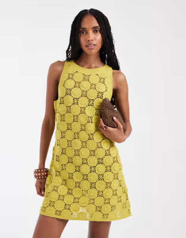 エイソス レディース トップス 衣裳 御花柄 ミニ 御花 ASOS DESIGN 3D crochet floral mini dress インチ light GREEN 緑であること