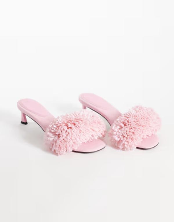 エイソス レディース シューズ サンダル 踵 ASOS DESIGN Holden raffia mid-height heeled sandals PINK サクラ色