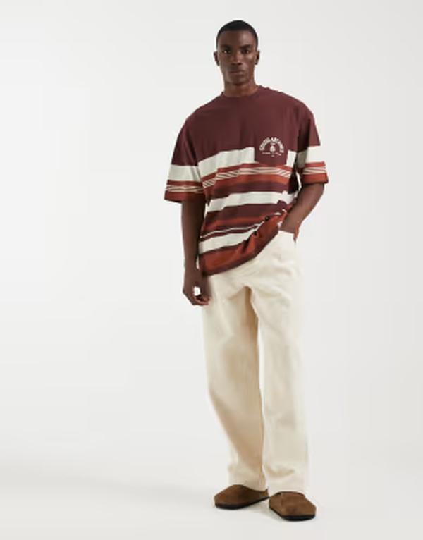 エイソス メンズ トップス ティーシャツ ASOS DESIGN oversized T-shirt stripe Multi color stripe マルチ色合い