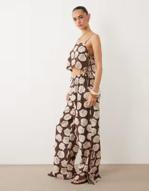 エイソス レディース ボトムス 心地好いズボン下 刷り上げる ASOS DESIGN beach pants インチ shell print Shell print