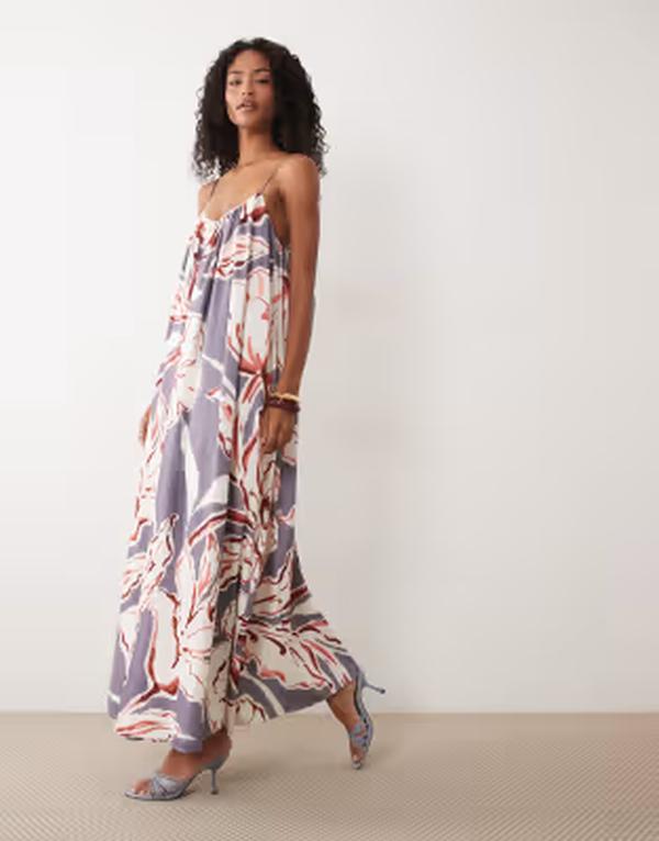 エイソス レディース トップス 衣裳 刷り上げる マキシ ASOS DESIGN strappy cami trapeze maxi dress インチ abstract print Abstract print