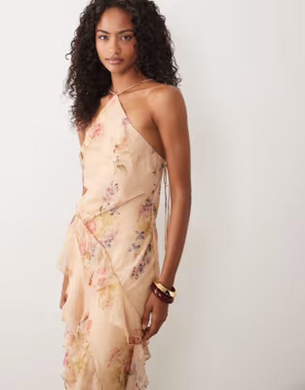 エイソス レディース トップス 衣裳 御花柄 刷り上げる フラウンス マキシ 御花 ASOS DESIGN bias cut maxi dress with round cut ruffles and high-low インチ floral print Floral Print