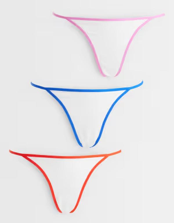 エイソス レディース アンダー御召しもの ブリーフズボン下 対照 綿織物 ASOS DESIGN 3-pack cotton tanga thongs with contrast binding red \u0026 Blue Red Pink 青碧