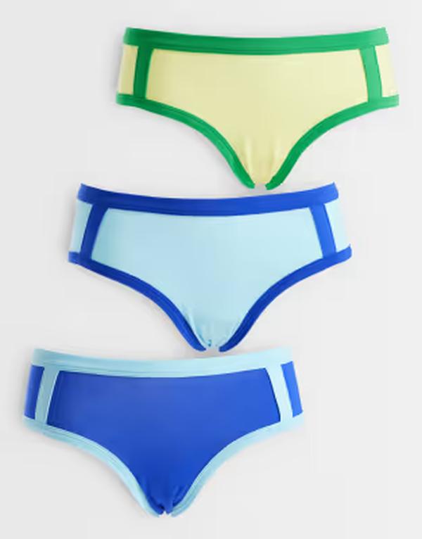 エイソス レディース アンダー御召しもの ブリーフズボン下 対照 ASOS DESIGN 3 pack hipster shortie with contrast side stripe \u0026 yellow Blue \u0026 Yellow 青碧