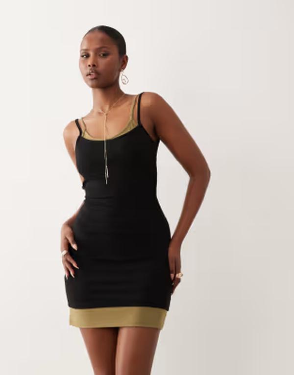 エイソス レディース トップス 衣装 ミニ ASOS DESIGN double layer mini dress black and Black and khaki 黒いこと