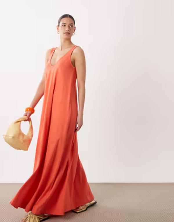 エイソス レディース トップス 衣装 マキシ ASOS DESIGN trapeze maxi dress RED 赤いこと