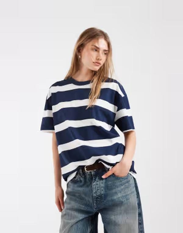 エイソス レディース トップス ティーシャツ ASOS DESIGN oversized T-shirt stripe Navy stripe 米国海軍