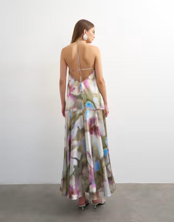 いの一番販売店 レディース トップス 衣装 御花柄 繻子 マキシ 御花 Topshop satin seamed maxi dress with pipedges インチ painterly floral Watercolored floral