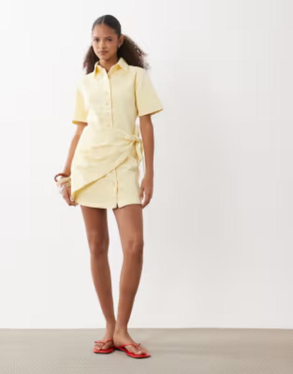エイソス レディース トップス 衣装 プルオーバー ジーンズ ASOS DESIGN denim shirt dress with wrap detail インチ yellow Corn yellow 黄色