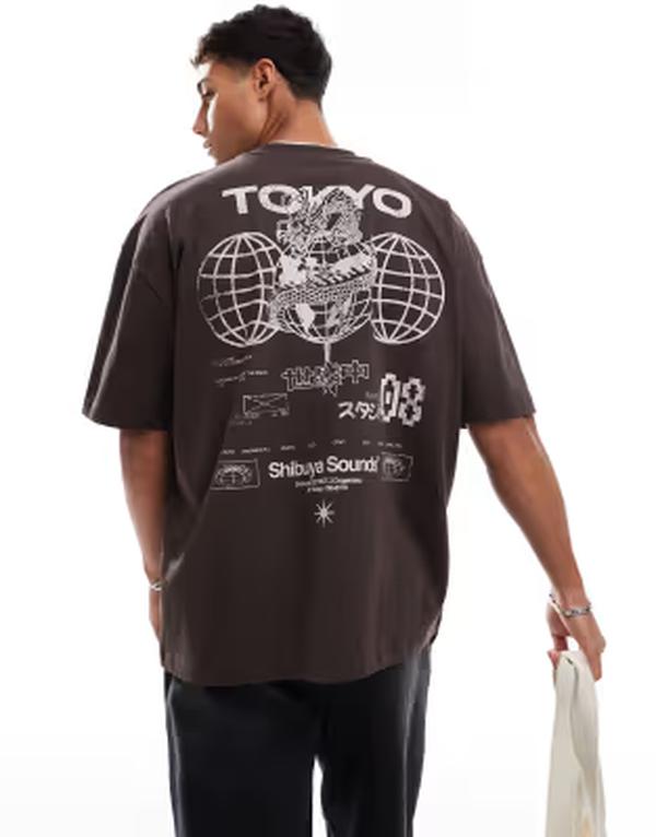 エイソス メンズ トップス ティーシャツ グラフィック ASOS DESIGN oversized T-shirt with street graphic Demitasse 赤銅色