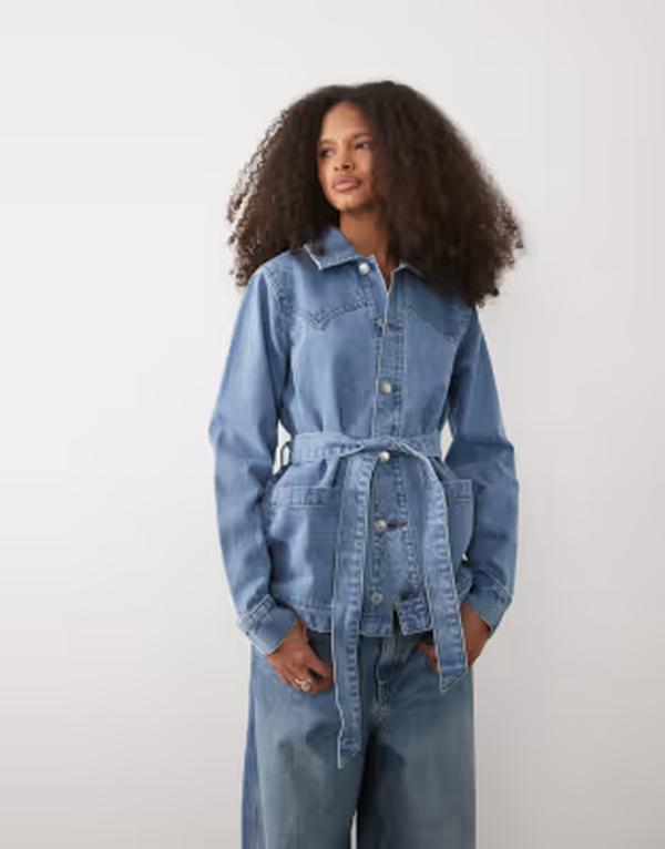 スリードベア レディース アウター 上衣・上衣 ジーンズ Threadbare denim jacket with tie waist belt インチ mid wash Mid wash blue 青碧