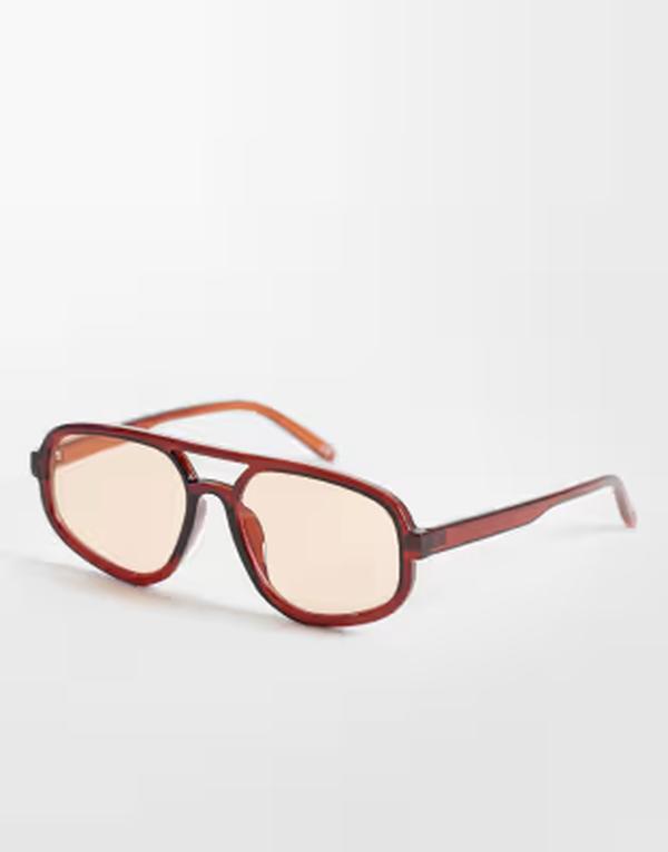 エイソス レディース 付属物 サングラス・アイウェア ASOS DESIGN angular aviator sunglasses インチ crystal brown with light yellow lens Crystal brown 赤銅色