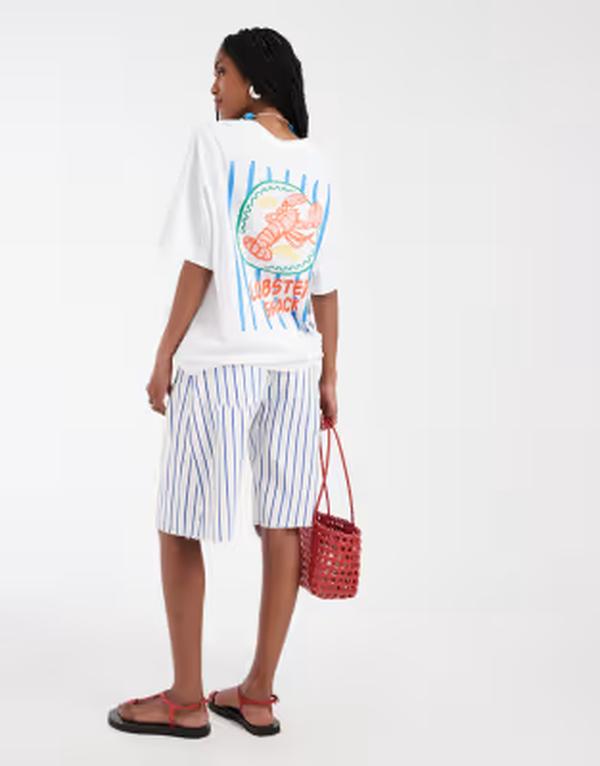 ヴェロモーダ レディース トップス ティーシャツ グラフィック Vero Moda lobster oversized graphic T-shirt Bright White 白いこと