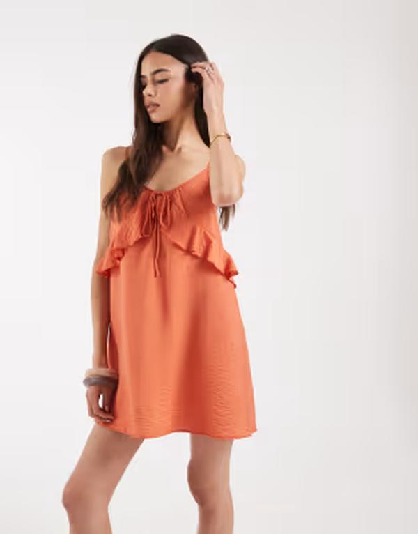 ベロモーダ レディース トップス 衣裳 ミニ Vero Moda Tall frill trim camini dress インチ rust Orange Rust オレンジ色