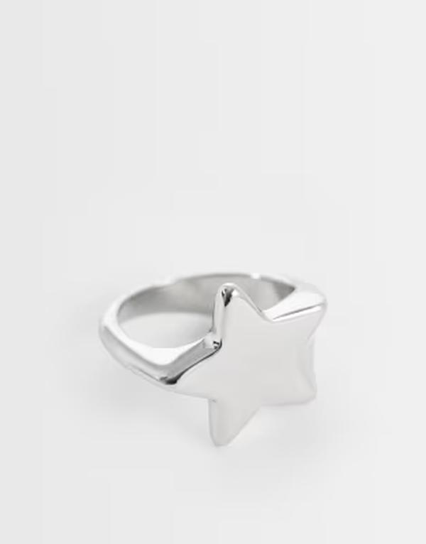 エイソス メンズ 添え物 輪っか ティーシャツ ASOS DESIGN waterproof stainlessteel star top ring tone SILVER しろがね色
