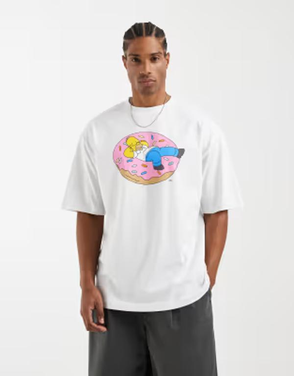 エイソス メンズ トップス ティーシャツ 刷り上げる ASOS DESIGN oversized tee withe Simpsons print White 白いこと