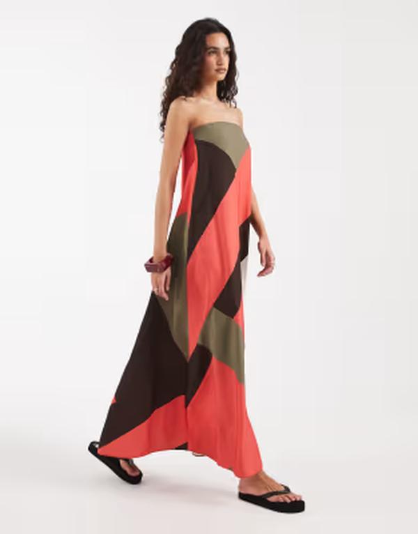 エイソス レディース トップス 衣装 マキシ ASOS DESIGN bandeau maxi dress インチ color block Red Stripe 赤いこと