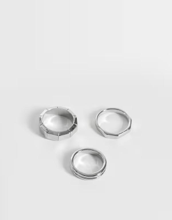 エイソス メンズ 佩び物 輪っか ASOS DESIGN 3 pack octagon and bamboo texture ring tone GOLD ゴールド