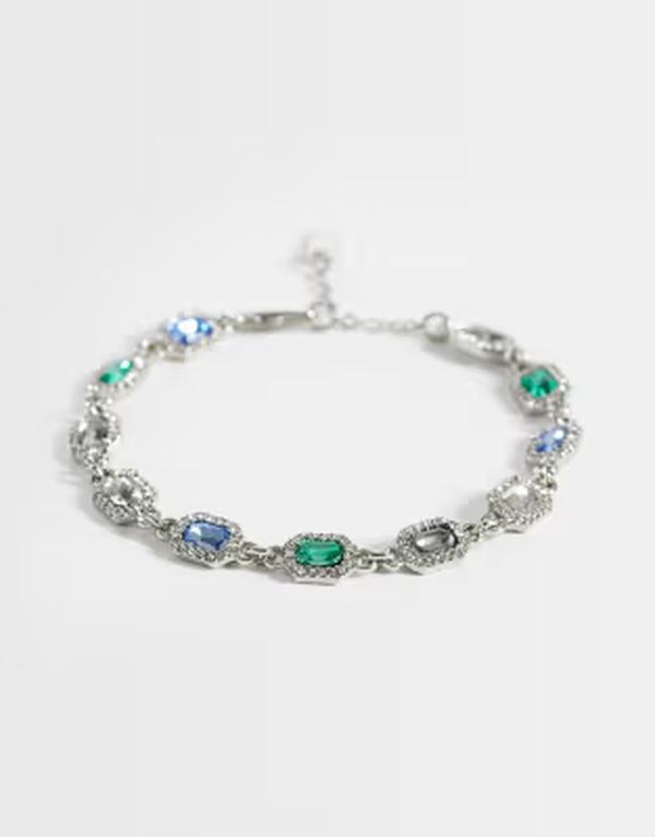 エイソス メンズ 付属物 ブレスレット・バングル・アンクレット ASOS DESIGN stone set chain braceletone SILVER しろがね色