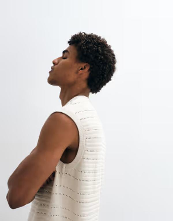 エイソス メンズ トップス より良い 肋材 編み物 ASOS DESIGN knitted relaxed short sleeve textured ribbed tank top インチ ecru エクリュ