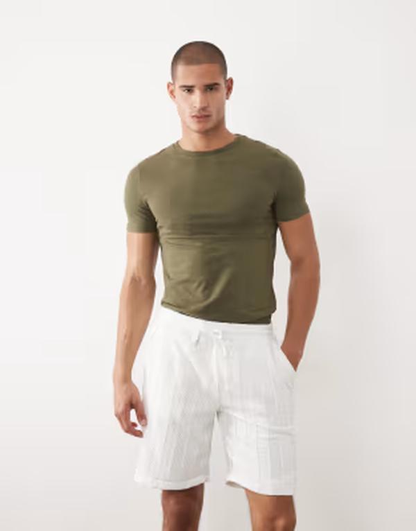 ブレーブソウル メンズ ボトムス 二分の一ズボン下・さる股引き 遊撃手ズボン下 Brave Soul textured striped shorts WHITE 白いこと