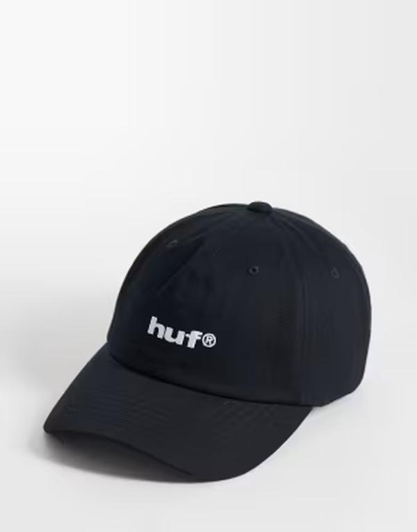 ハフ メンズ 添え物 かぶり笠 旗がしら ロゴタイプ HUF logo 6 panel cap Black 黒いこと