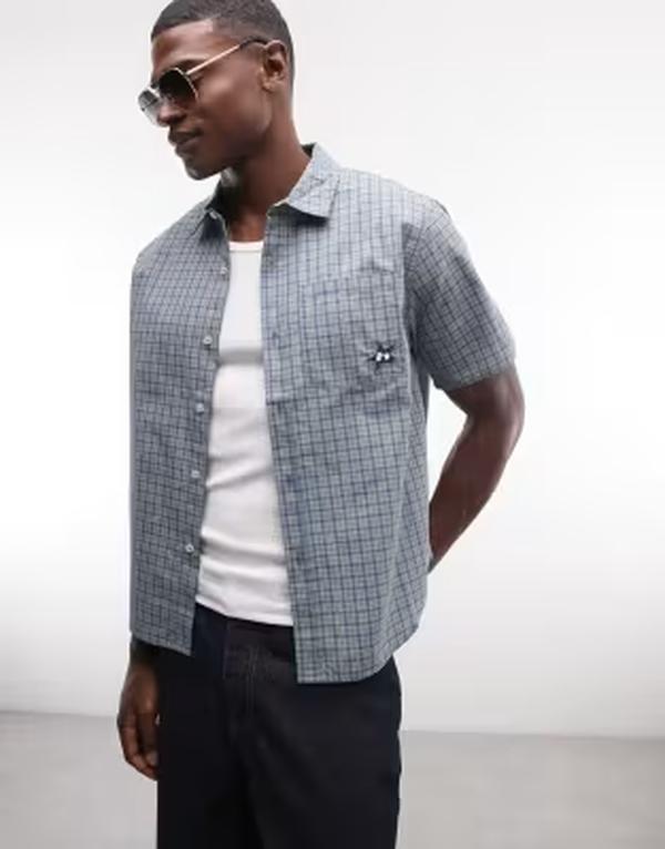 ハフ メンズ トップス シャツ ロゴ HUF star logo micro plaid shirt GREEN グリーン|ReVida 店