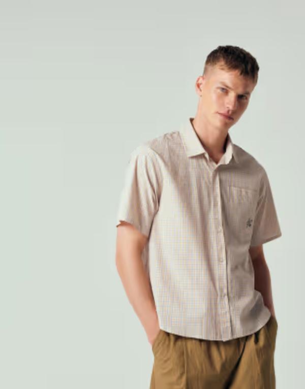 ハフ メンズ トップス シャツ ロゴ HUF star logo micro plaid shirt BEIGE ベージュ|ReVida 店