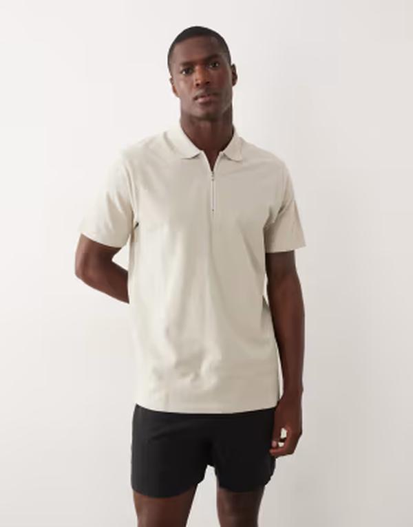 エイソス メンズ トップス スポーツシャツ レギュラー相応う ASOS DESIGN regular fit polo with zipique Pelican ベージュ