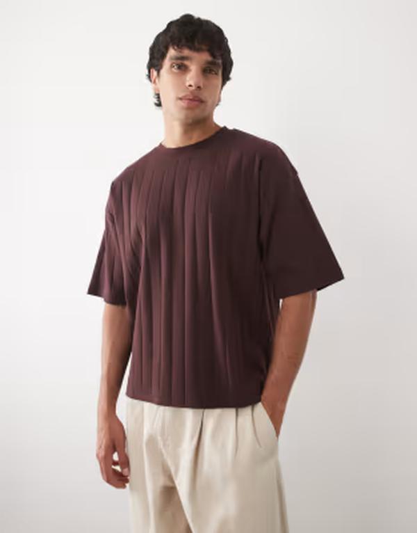 エイソス メンズ トップス ティーシャツ ASOS DESIGN boxy wide rib oversized T-shirt Fudge パープル