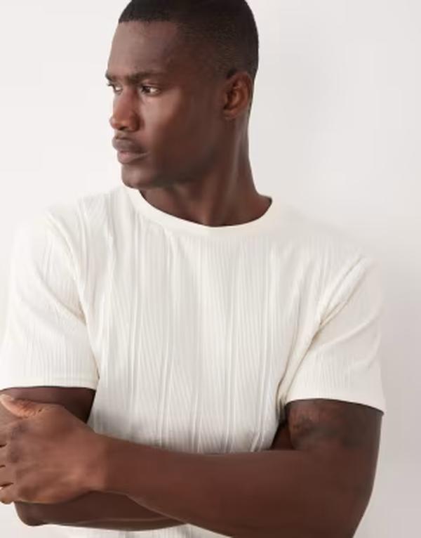 エイソス メンズ トップス ティーシャツ ASOS DESIGN slim t-shirt インチ cream rib Coconut milk 皮膚軟化剤