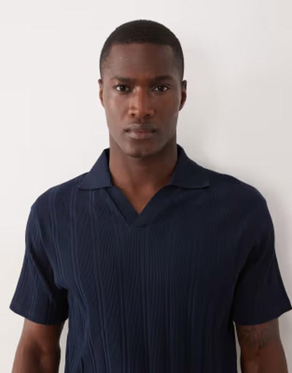 エイソス メンズ トップス スポーツシャツ か細い相応う ASOS DESIGN slim fit notch polo rib Sky captain 米国海軍