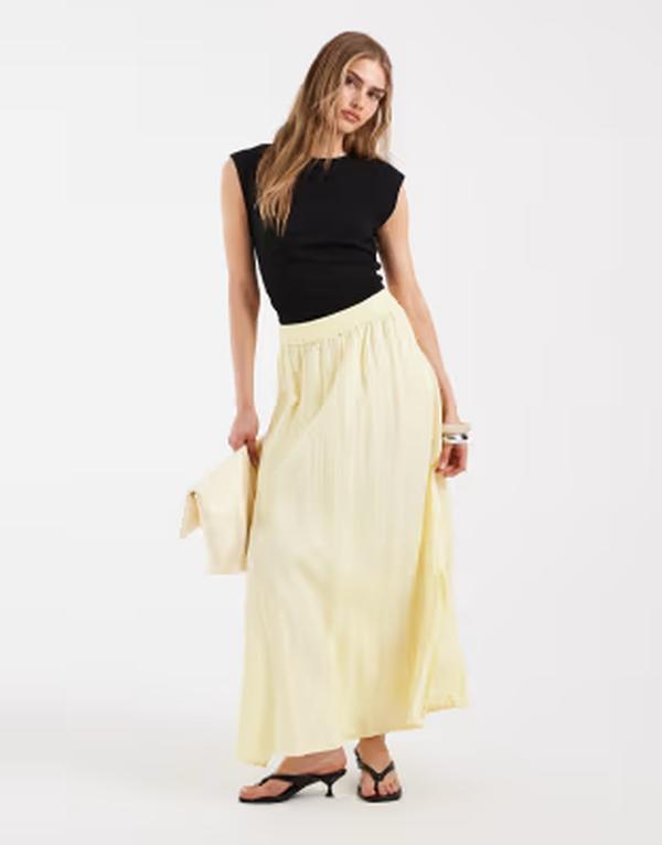 ピーシーズ レディース 下つ方スコート 綿織物 マキシ Pieces cotton maxi skirt インチ pastel yellow French vanilla 黄色