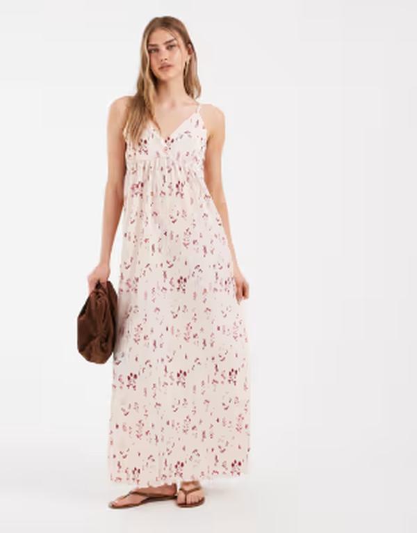 ピーシーズ レディース トップス ワンピース フラワー柄 プリント マキシ フラワー PIECES wrap detail cami plisse maxi dress in pale pink floral print Pink flowers ピンク｜ReVida 店