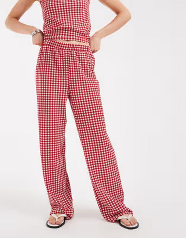 ピーシーズ レディース ボトムス 心地好いズボン下 ギンガム照合のしるし ギンガム PIECES high waisted gingham pants and white - part of a set Adrenaline Plaid 照合のしるし