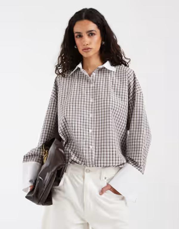 エイソス レディース トップス シャツ コントラスト ASOS DESIGN oversized contrast cuff shirt in plaid - part of a set Multi Check マルチカラー｜ReVida 店