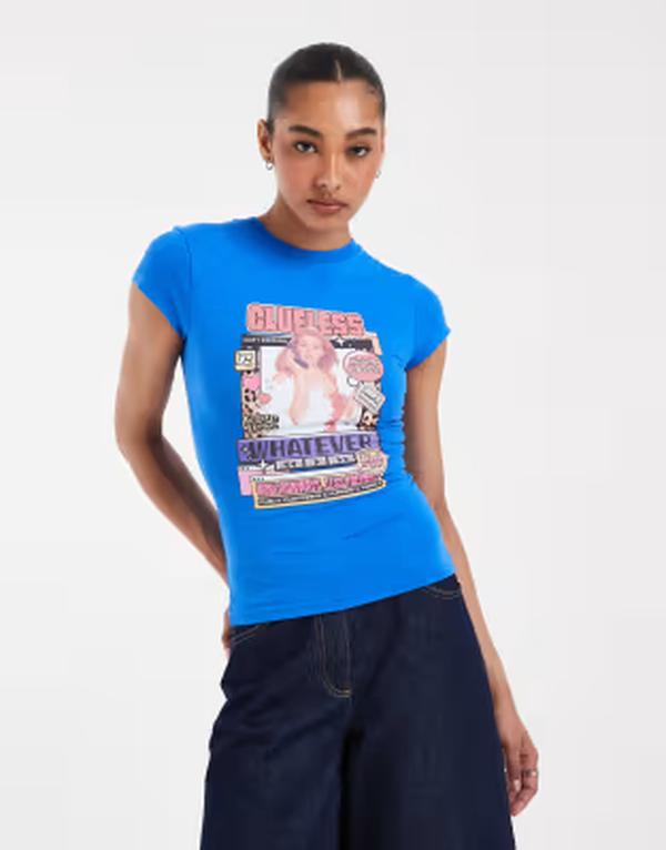 エイソス レディース トップス ティーシャツ ASOS DESIGN x CLUELESS official merch licensed baby tee BLUE 青碧