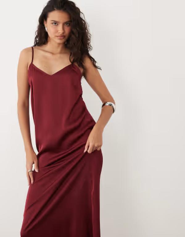 ヴィラ レディース トップス ワンピース サテン マキシ VILA satin cami maxi dress Anemone バーガンディ|ReVida 店