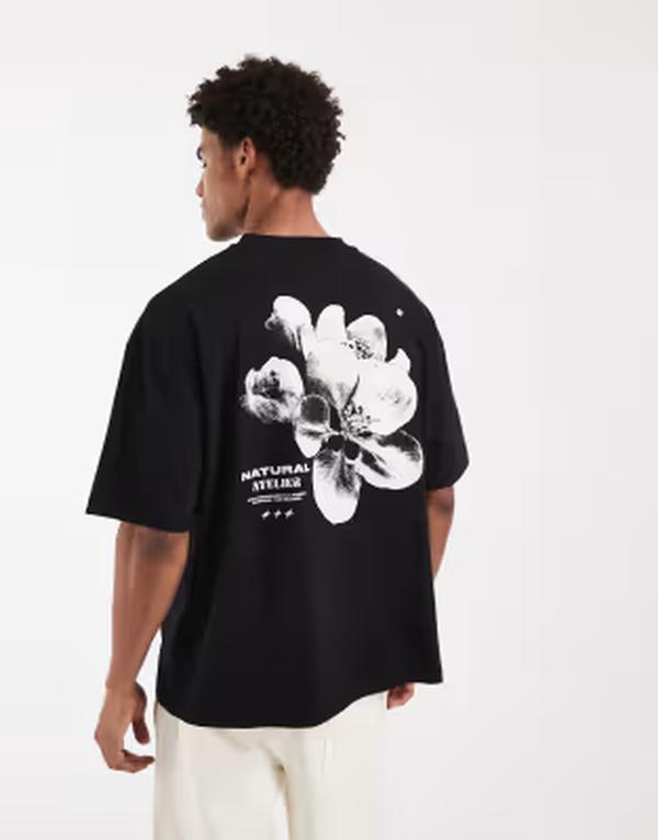 エイソス メンズ トップス ティーシャツ お花柄 お花 グラフィック ASOS DESIGN oversized t-shirt with floral back graphic Black 黒いこと