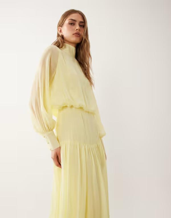 エイソス レディース トップス 衣裳 ハイネック マキシ ASOS DESIGN high neck deep cuff maxi dress インチ yellow 黄色