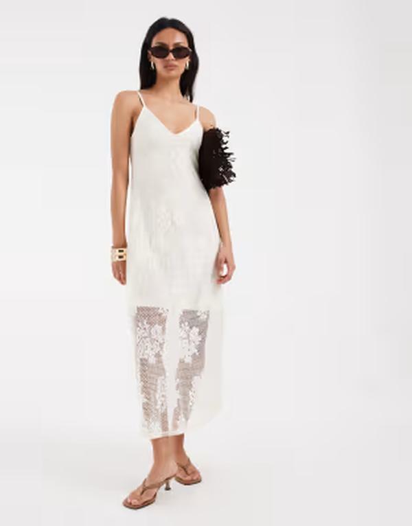 目的語 レディース トップス 衣装 midi スピード競技 Object all-over lace camidi dress インチ cream Birch 皮膚軟化剤