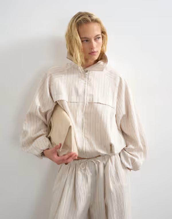 とっ始め販売店 レディース アウター 上衣・上衣 刷り上げる Topshop modal jacket striped print - part of a set Ivory stripe 象牙色