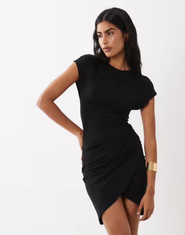 エイソス レディース トップス 衣装 ミニ プルオーバー ASOS DESIGN wrap T-shirt mini dress Black 黒いこと