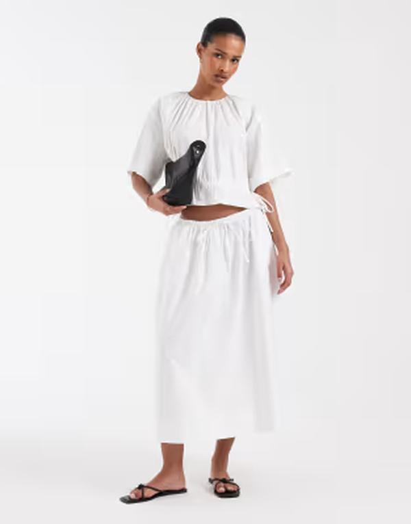 アンドアザーストーリーズ レディース トップス プルオーバー 綿織物 クロップド \u0026 Other Stories cropped cotton blend top with cinch waist WHITE 白いこと