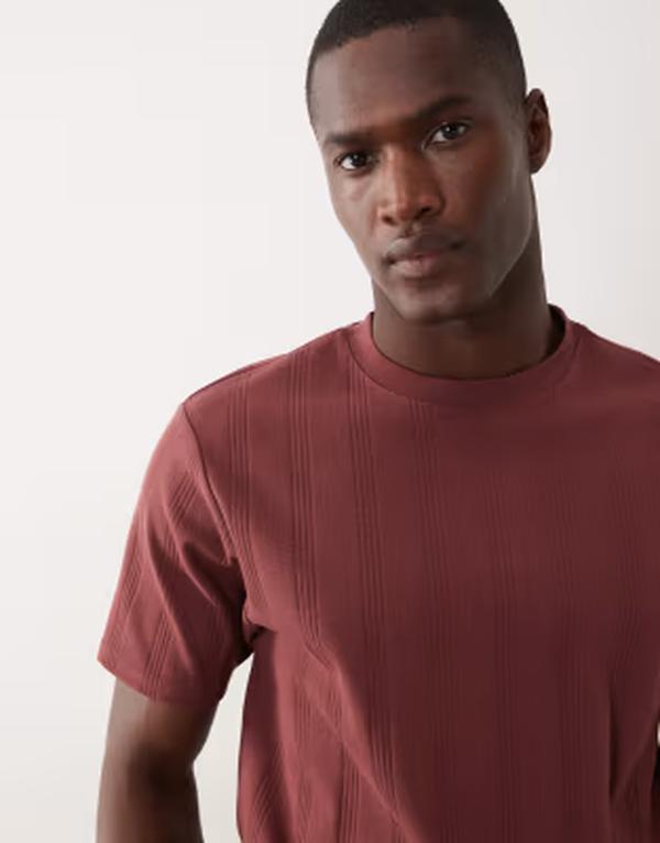エイソス メンズ トップス ティーシャツ レギュラー相応う ASOS DESIGN regular fit-shirtexture Sable バーガンディ