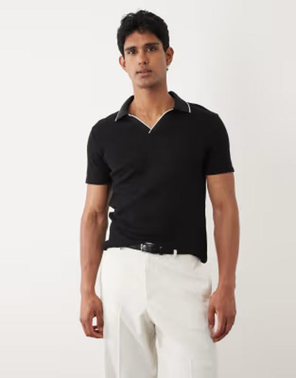 エイソス メンズ トップス スポーツシャツ 対照 ASOS DESIGN slim notch polo with contrastipping riblack 黒いこと